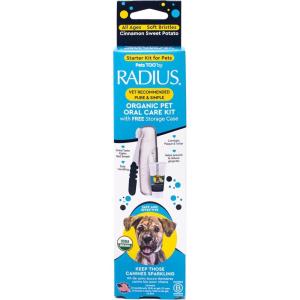 Radius USDA Organic Dental Solutions All Ages Dog Dental Kit 1 Unit, 1 Dog Toothbrush, 1 0.8oz Toothpaste, & 1 Travel Case, Firm Bristle & Non Toxic Toothpaste for Dogs