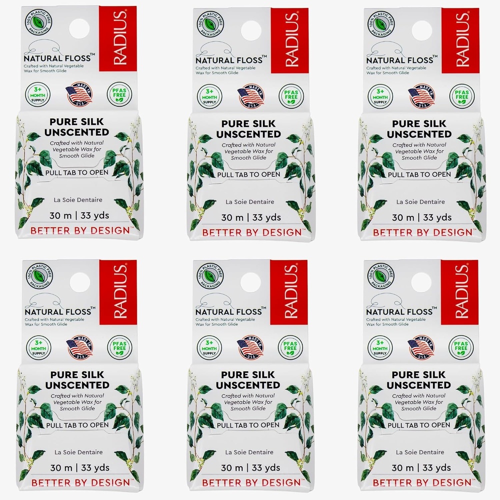 image:imageRADIUS Natural Silk Dental Floss Now 30 Thinner for Smooth Glide in Tight Teeth HandSpun Silk Infused with Coconut Oil PlasticFree amp Sustainable Packaging Unscented 33 YD  Pack of 199 Foot Pack of 6