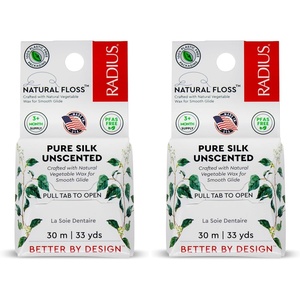 RADIUS Natural Silk Dental Floss, Now 30% Thinner for Smooth Glide in Tight Teeth, Hand-Spun Silk Infused with Coconut Oil, Plastic-Free & Sustainable Packaging, Unscented, 33 YD – Pack of 1(99 Foot (Pack of 2))
