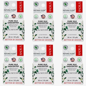 RADIUS Natural Silk Dental Floss, Now 30% Thinner for Smooth Glide in Tight Teeth, Hand-Spun Silk Infused with Coconut Oil, Plastic-Free & Sustainable Packaging, Unscented, 33 YD – Pack of 1(99 Foot (Pack of 6))